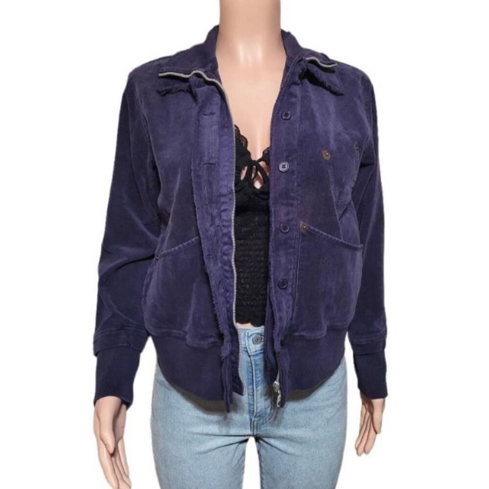 Long sleeve mandarin collar Zip-up with button-down midnight corduroy Jacket